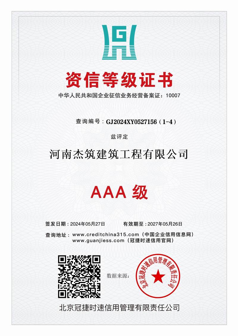 AAA 級(jí)資信等級(jí)證書(shū)